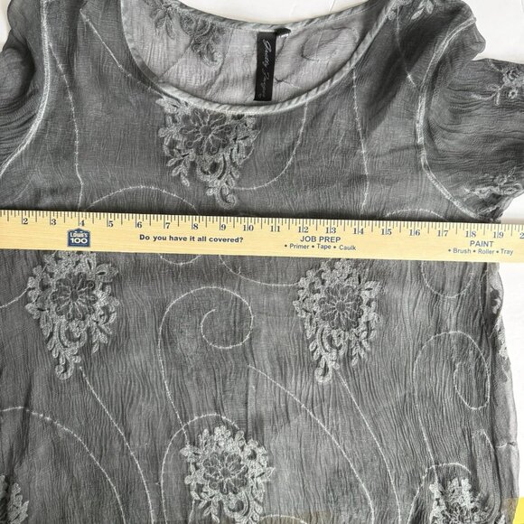 Gretty Zueger Silk Top Tunic Small Embroidered Boho Fairy Sheer Gray Artsy - Picture 8 of 9